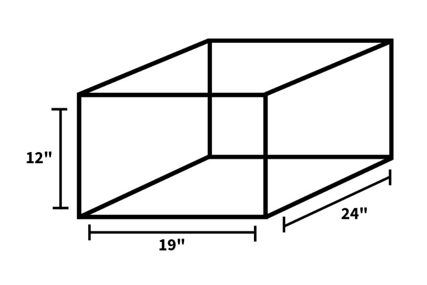 
			An illustration of a box with sides that measure 12 inches high, 19 inches wide, and 24 inches long